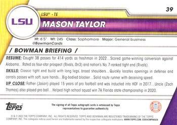 2023 Bowman University Chrome - Chrome Prospect Autographs #39 Mason Taylor Back