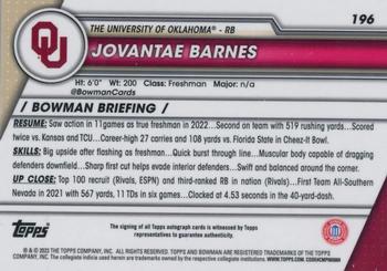 2023 Bowman University Chrome - Chrome Prospect Autographs #196 Jovantae Barnes Back