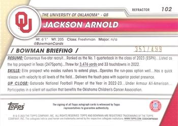 2023 Bowman University Chrome - Chrome Prospect Autographs Refractor #102 Jackson Arnold Back