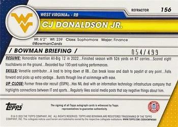 2023 Bowman University Chrome - Chrome Prospect Autographs Refractor #156 CJ Donaldson Jr. Back