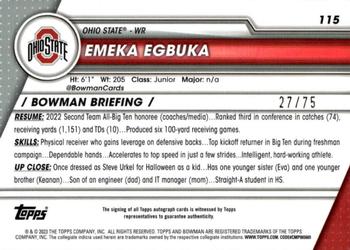 2023 Bowman University Chrome - Chrome Prospect Autographs Yellow Refractor #115 Emeka Egbuka Back