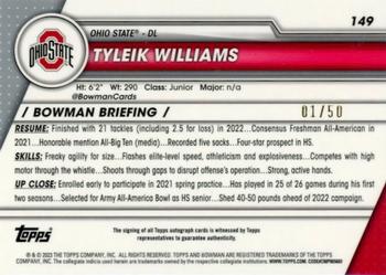 2023 Bowman University Chrome - Chrome Prospect Autographs Gold Refractor #149 Tyleik Williams Back