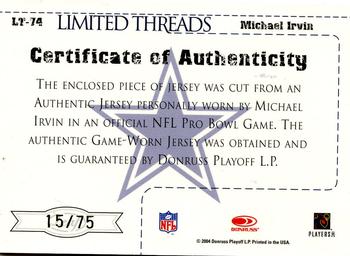 2004 Leaf Limited - Threads #LT-74 Michael Irvin Back