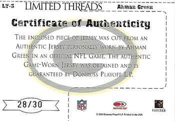 2004 Leaf Limited - Threads Jersey Numbers #LT-3 Ahman Green Back