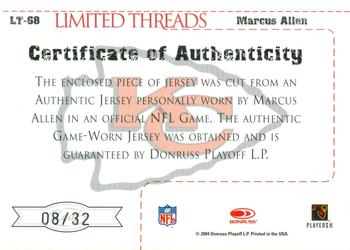 2004 Leaf Limited - Threads Jersey Numbers #LT-68 Marcus Allen Back