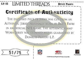 2004 Leaf Limited - Threads Positions #LT-13 Brett Favre Back