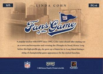 2004 Leaf Rookies & Stars - Fans of the Game #FG-6 Linda Cohn Back