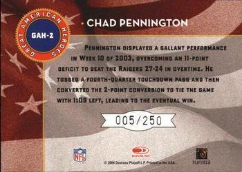 2004 Leaf Rookies & Stars - Great American Heroes Blue #GAH-2 Chad Pennington Back