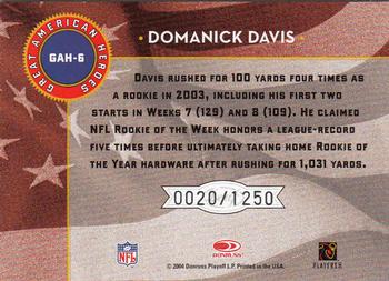 2004 Leaf Rookies & Stars - Great American Heroes Red #GAH-6 Domanick Davis Back