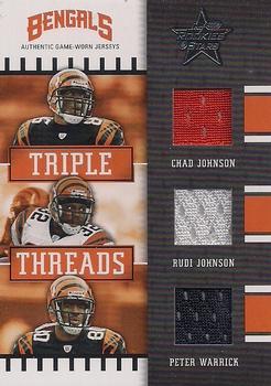 2004 Leaf Rookies & Stars - Triple Threads #TT-7 Chad Johnson / Rudi Johnson / Peter Warrick Front