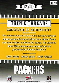 2004 Leaf Rookies & Stars - Triple Threads #TT-10 Brett Favre / Ahman Green / Javon Walker Back