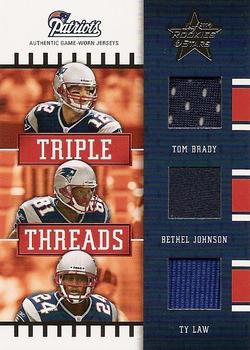 2004 Leaf Rookies & Stars - Triple Threads #TT-17 Tom Brady / Bethel Johnson / Ty Law Front
