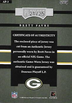 2004 Playoff Absolute Memorabilia - Absolute Patches #AP-3 Brett Favre Back