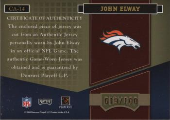 2004 Playoff Absolute Memorabilia - Canton Absolutes Jersey Bronze #CA-14 John Elway Back