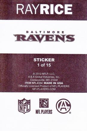 2012 A&A Global NFL Stickers #1 Ray Rice Back