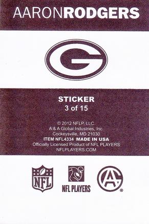 2012 A&A Global NFL Stickers #3 Aaron Rodgers Back