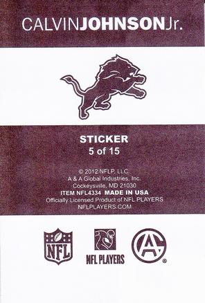 2012 A&A Global NFL Stickers #5 Calvin Johnson Jr. Back