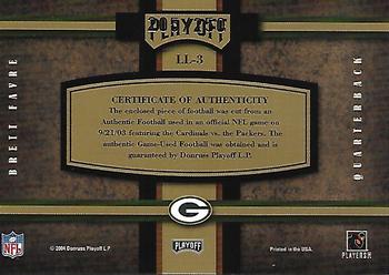 2004 Playoff Absolute Memorabilia - Leather and Laces #LL-3 Brett Favre Back