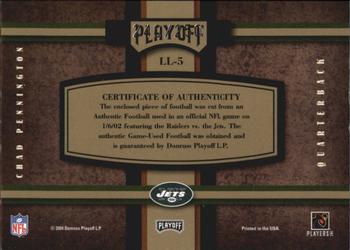 2004 Playoff Absolute Memorabilia - Leather and Laces #LL-5 Chad Pennington Back