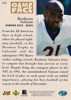 1996 Upper Deck - Game Face #GF8 Rashaan Salaam Back