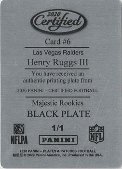 2020 Panini Plates & Patches - 2020 Panini Certified Majestic Rookies Printing Plate Black #6 Henry Ruggs III Back