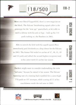 2004 Playoff Absolute Memorabilia - Team Trios #TTR-2 Michael Vick  /Peerless Price / T.J. Duckett Back