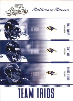 2004 Playoff Absolute Memorabilia - Team Trios #TTR-3 Jamal Lewis / Ray Lewis / Terrell Suggs Front