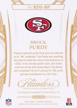 2022 Panini Flawless - Rookie Debut Signatures Sapphire #RDS-BP Brock Purdy Back