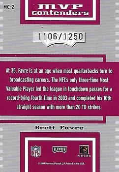 2004 Playoff Contenders - MVP Contenders Red #MC-2 Brett Favre Back