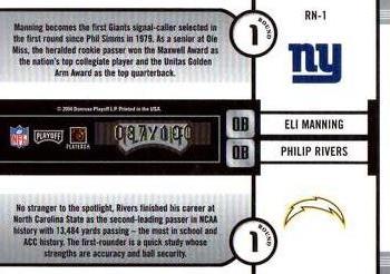 2004 Playoff Contenders - Round Numbers Autographs #RN-1 Eli Manning / Philip Rivers Back