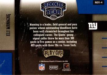 2004 Playoff Contenders - ROY Contenders Blue #ROY-4 Eli Manning  Back