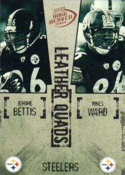 2004 Playoff Hogg Heaven - Leather Quads #LQ-16 Kendrell Bell / Jerome Bettis / Hines Ward / Plaxico Burress Front