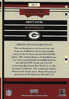 2004 Playoff Honors - Game Day Souvenirs #GS-3 Brett Favre Back