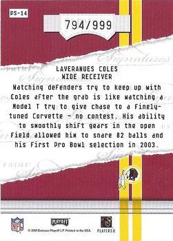2004 Playoff Honors - Prime Signature Previews #PS-14 Laveranues Coles Back