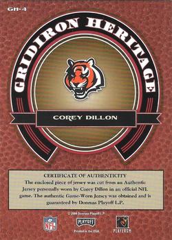2004 Playoff Prestige - Gridiron Heritage Jerseys #GH-4 Corey Dillon Back