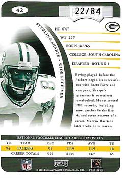 2004 Playoff Prime Signatures - Signature Proofs Silver #42 Sterling Sharpe Back