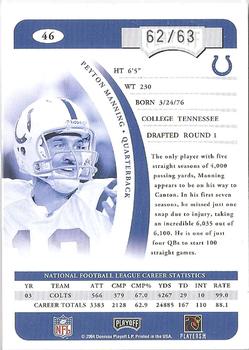 2004 Playoff Prime Signatures - Signature Proofs Silver #46 Peyton Manning Back