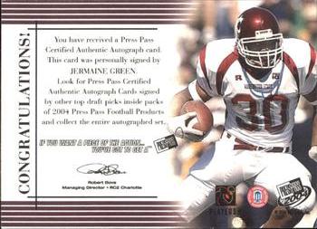 2004 Press Pass - Autographs Bronze #NNO Jermaine Green Back
