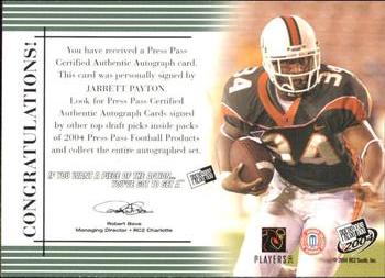 2004 Press Pass - Autographs Bronze #NNO Jarrett Payton Back