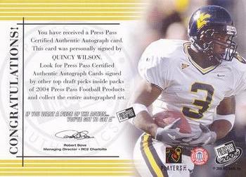 2004 Press Pass - Autographs Bronze #NNO Quincy Wilson  Back
