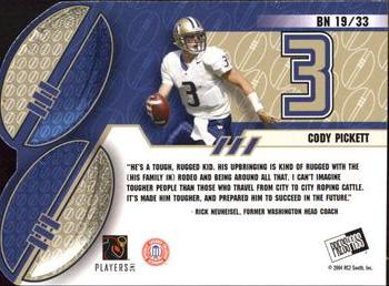 2004 Press Pass - Big Numbers #BN19 Cody Pickett  Back