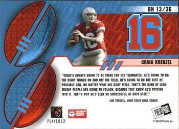 2004 Press Pass - Big Numbers Collectors Series #BN13 Craig Krenzel Back