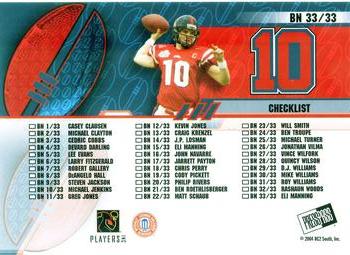 2004 Press Pass - Big Numbers Collectors Series #BN33 Eli Manning Back