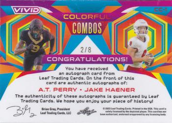 2023 Leaf Vivid - Colorful Combos Autographs Crystal Red #CC-1 A.T. Perry / Jake Haener Back