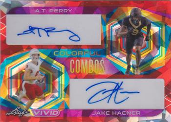 2023 Leaf Vivid - Colorful Combos Autographs Crystal Red #CC-1 A.T. Perry / Jake Haener Front