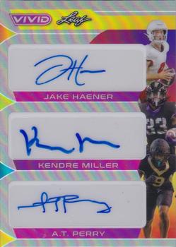 2023 Leaf Vivid - Colorful Trios Autographs Crystal  Gray #CT-8 Jake Haener / Kendre Miller / A.T. Perry Front