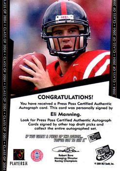 2004 Press Pass SE - Class of 2004 Autographs #3 Eli Manning Back