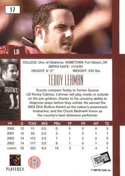 2004 Press Pass SE - First Down Gold #17 Teddy Lehman Back