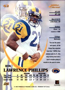 1997 Action Packed #42 Lawrence Phillips Back
