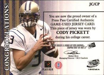 2004 Press Pass SE - Game Used Jerseys Bronze #JC/CP Cody Pickett Back